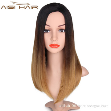 Aisi Hair Cheap Long Silky Straight Hair Synthetic Ombre Brown Wigs Heat Resistant Synthetic Wig For Women